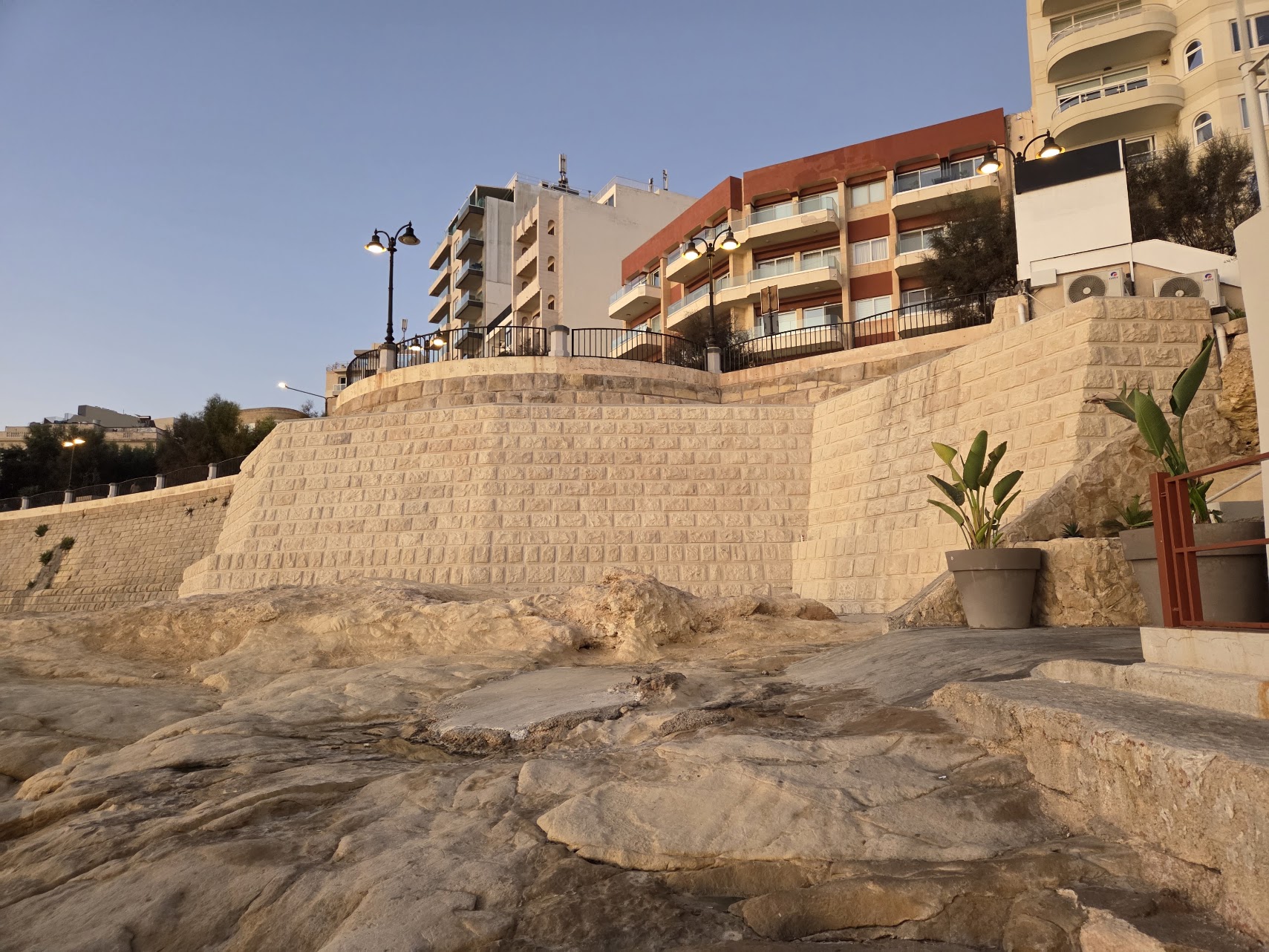 Repaired seafront wall near Surfside in Sliema