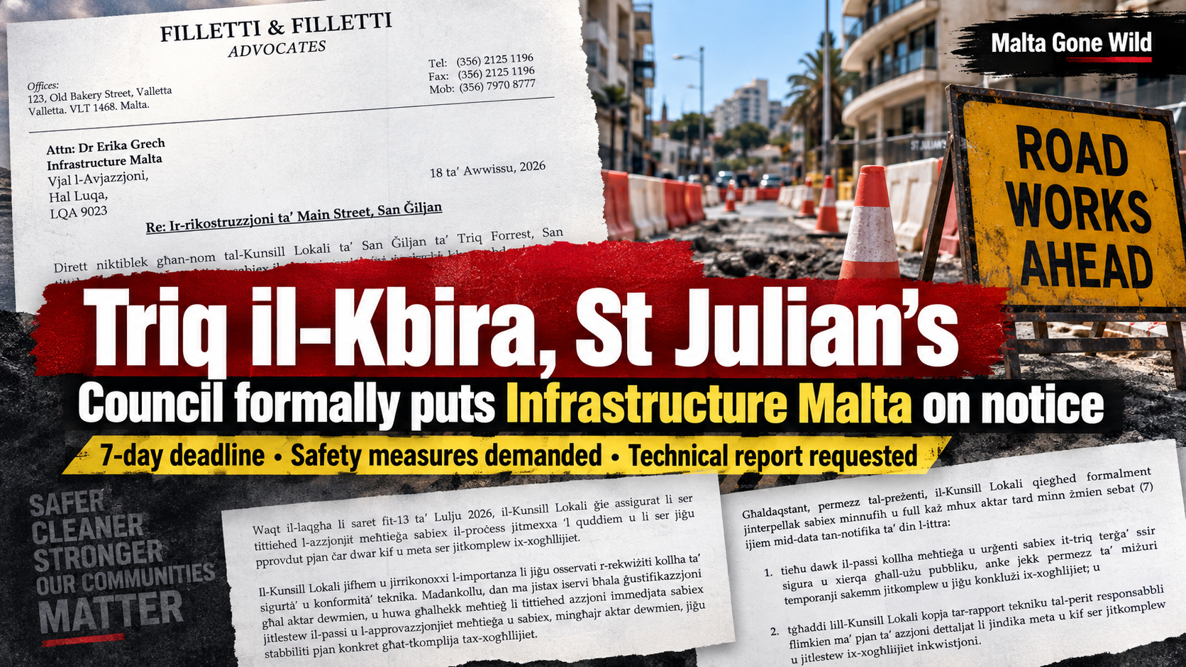 St Julian’s Council Puts Infrastructure Malta on Notice Over Months-Long Triq il-Kbira Works